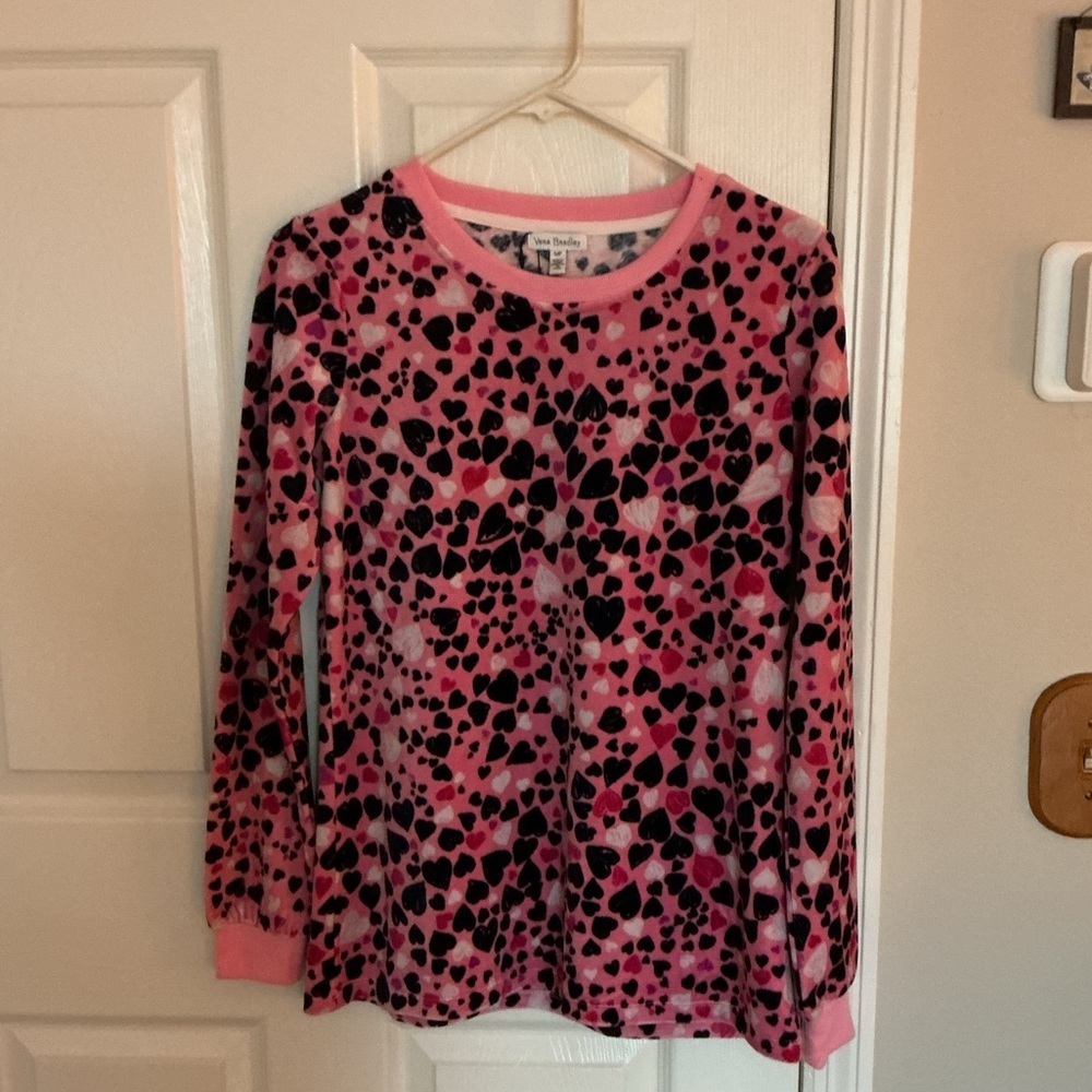 Vera Bradley Pink and Black Heart Velveteen Top